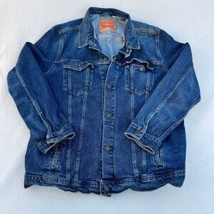 Mens Levi Strauss &‎ Co Original Riveted Denim Trucker Jacket Blue XXL